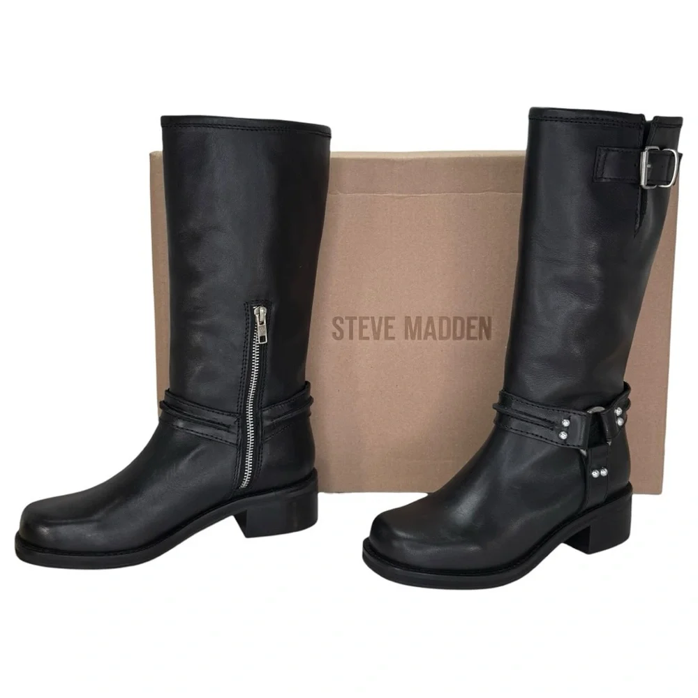 Steve Madden Black Moto Boots with Buckle Detail - Picture 13 of 13